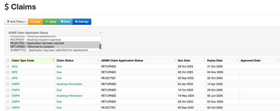 ADMS Claim Application Integration
